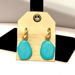 Anthropologie Turquoise Gold Hoop Santa Fe Stone Earrings NWT